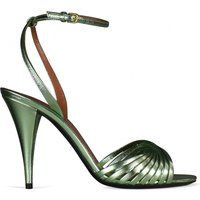 Women's Luxury Heeled Sandals Tina Saint Laurent Sandals In Green Metallic Leather | Stylemyle (US)