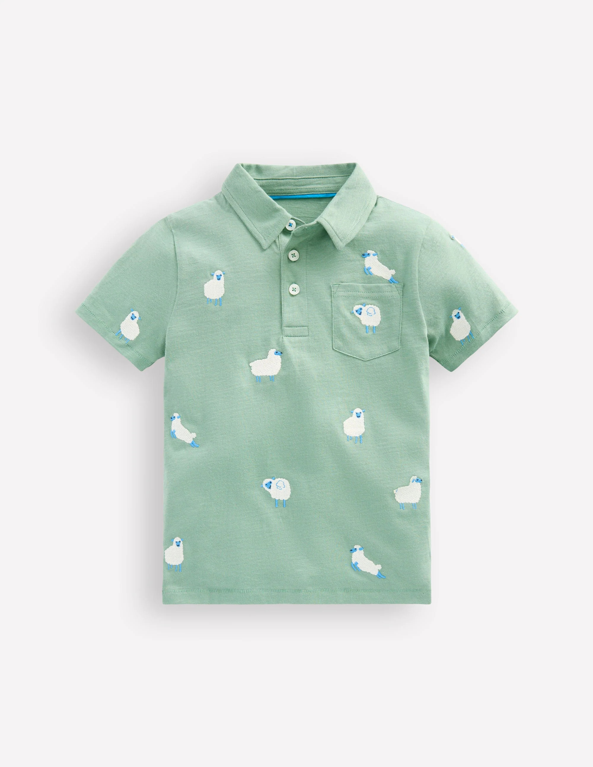 Embroidered Slub Polo Shirt-Green Sheep | Boden (US)