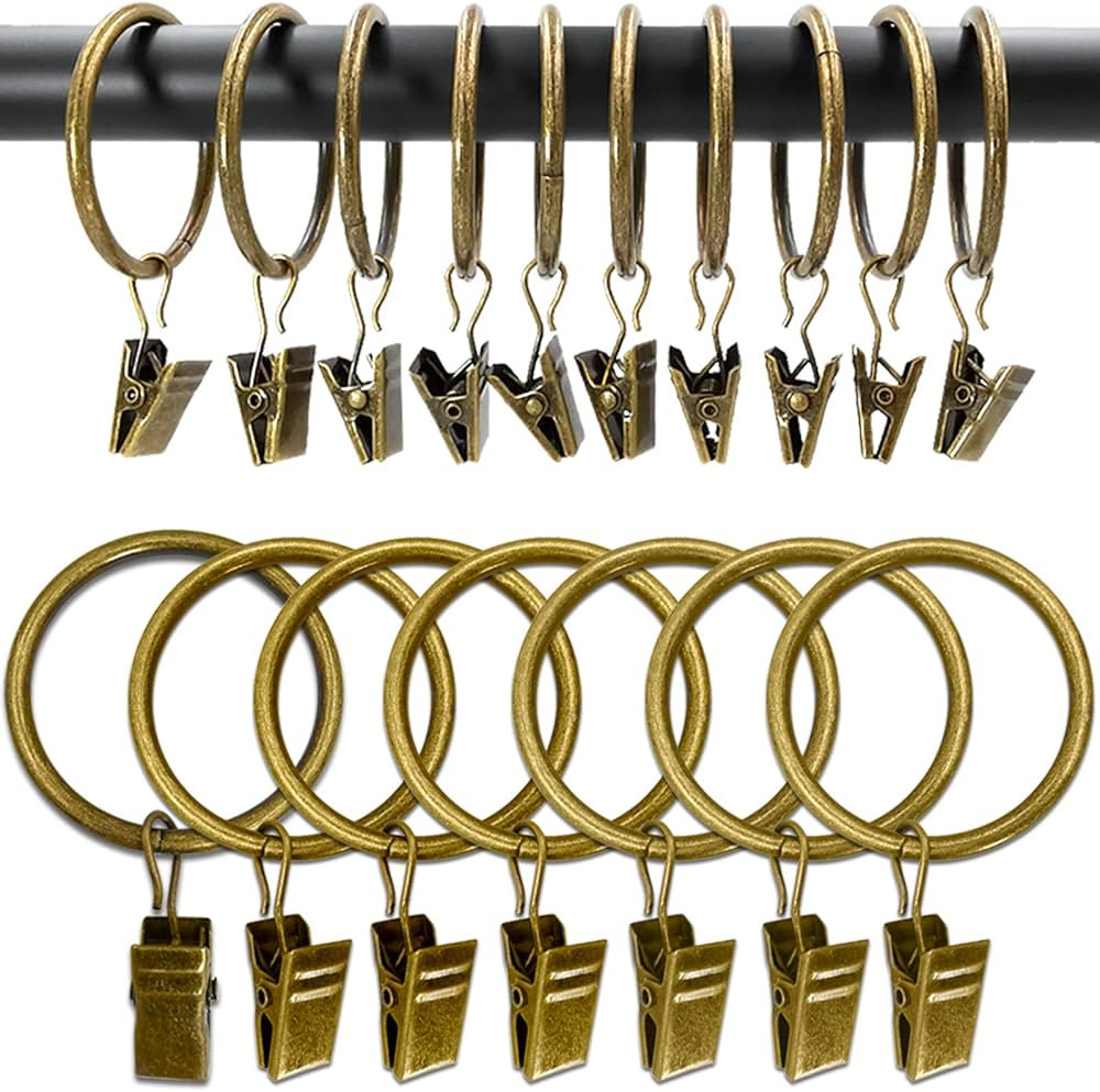 100 Pack Metal Curtain Rings with Clips, Drapery Clips Hooks, Decorative Curtain Rod Clips 1.5 in... | Amazon (US)