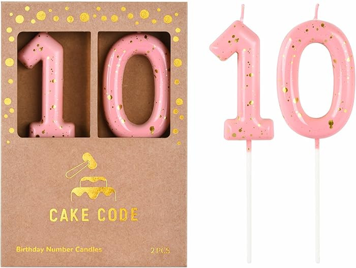 Classical Pink Gold 2.76 Inch 10 Number Birthday Candles for Party Celebration | Amazon (US)