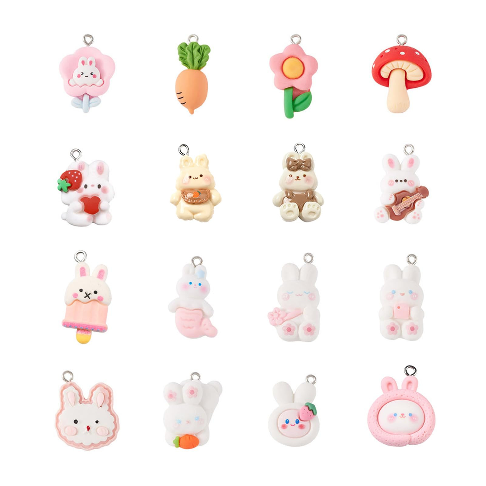 Cheriswelry 32Pcs Opaque Rabbit Resin Charms Mushroom Flower Bunny Cartoon Pendants Cute Animal H... | Amazon (US)
