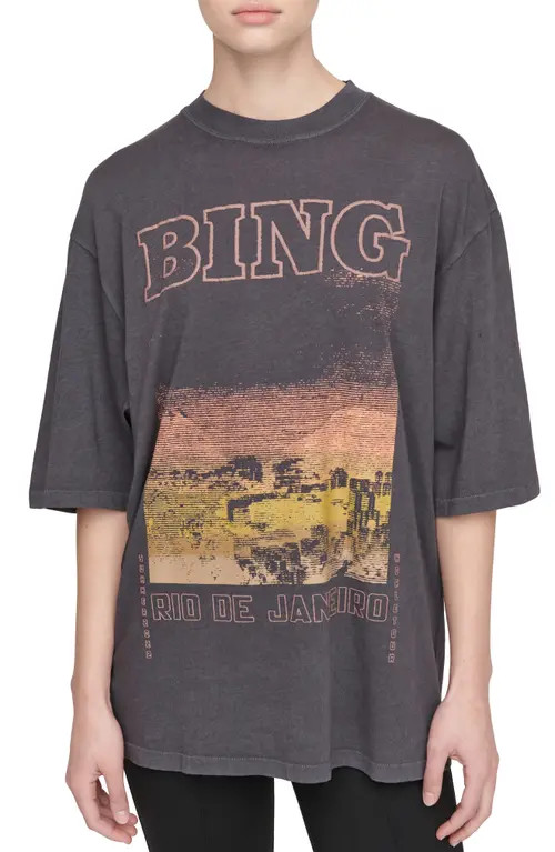 ANINE BING Caden Rio de Janeiro Oversize Organic Cotton Graphic Tee in Washed Black at Nordstrom, Si | Nordstrom