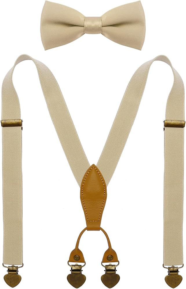 Men's Boys' Suspenders and Bow Tie Set with Heart Clips Y Style Adjustable | Amazon (US)