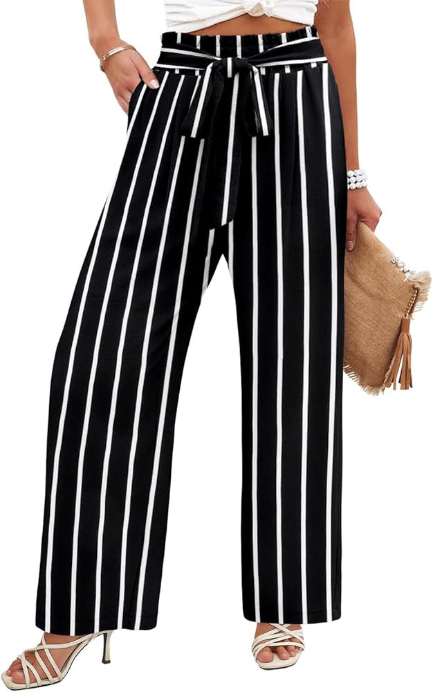 Angerella Womens Wide Leg Pants High Elastic Waist Adjustable Knot Casual Flowy Trousers Business... | Amazon (US)