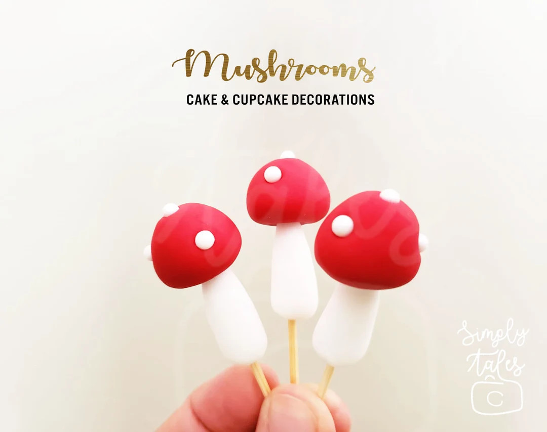 12 Edible Fondant Handmade Red Mushroom Toadstool cake cupcake decorations, Alice in Wonderland, ... | Etsy (US)