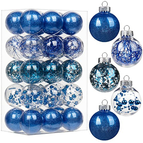 30PCS Christmas Balls Ornaments 2'' Shatterproof Christmas Tree Ornaments Set Blue and Clear Decorative Hanging Ornaments for Xmas Tree Party Holiday Decoration, Briful | Amazon (US)