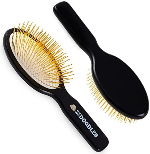 Pet Grooming Detangler Pin Dog Brush For Shedding and Removing Loose Fur, Lightweight Beech Wood with Gold Plated Pins for Long Hair [We Love Doodles] | Amazon (US)