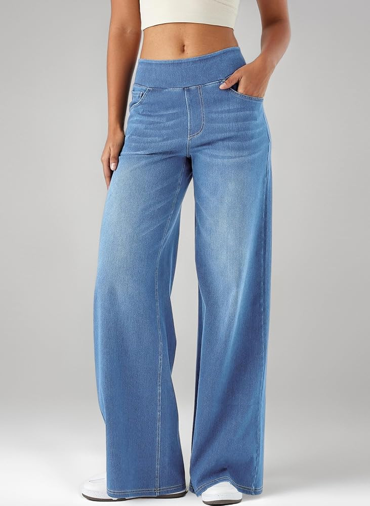 LaiEr Damen Denim Hose mit weitem Bein, hohe Taille, gerades Bein, lockere Passform, Unregelm\u00... | Amazon (DE)
