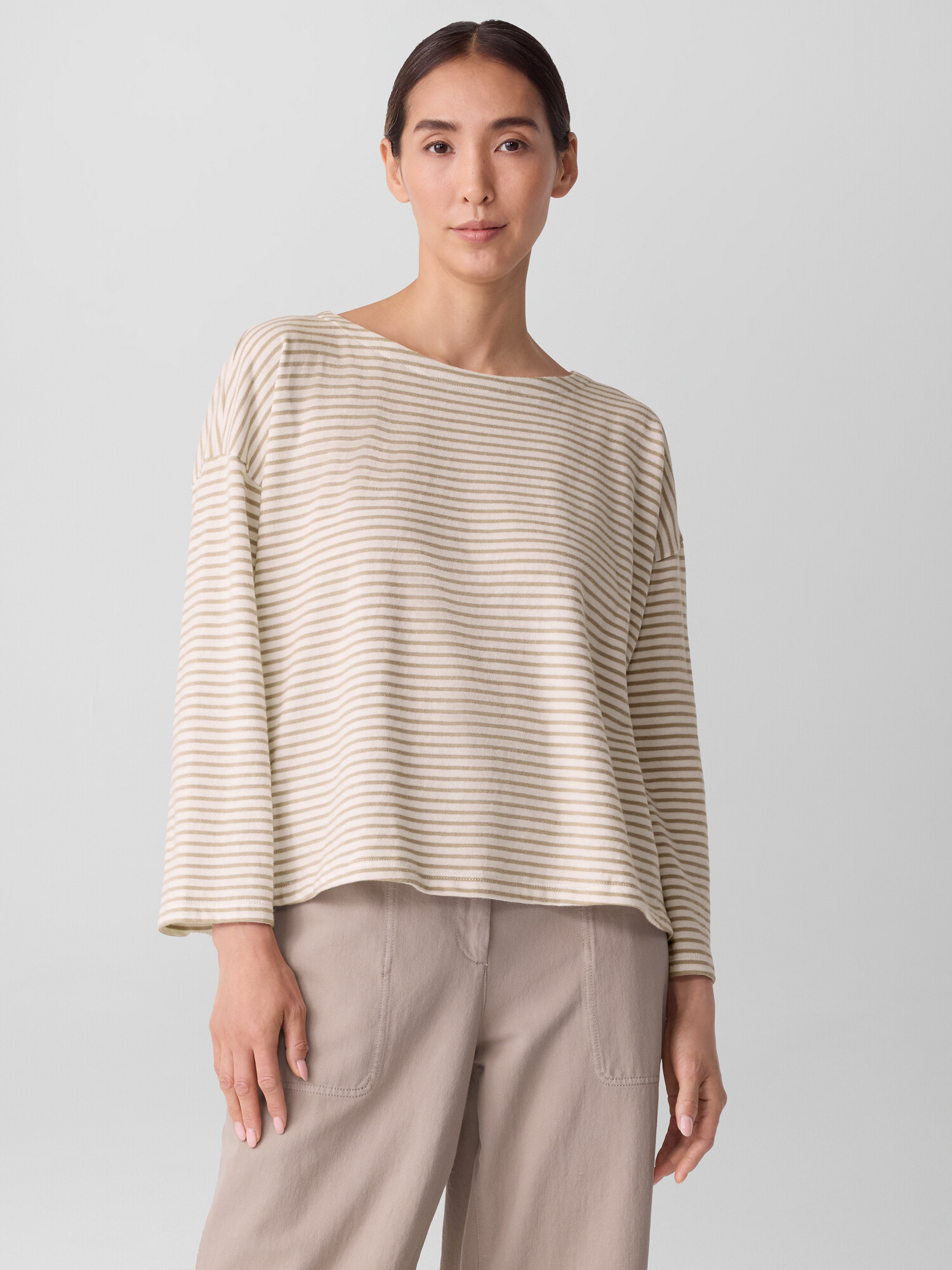 Striped Organic Cotton Slub Bateau Neck Top | Eileen Fisher
