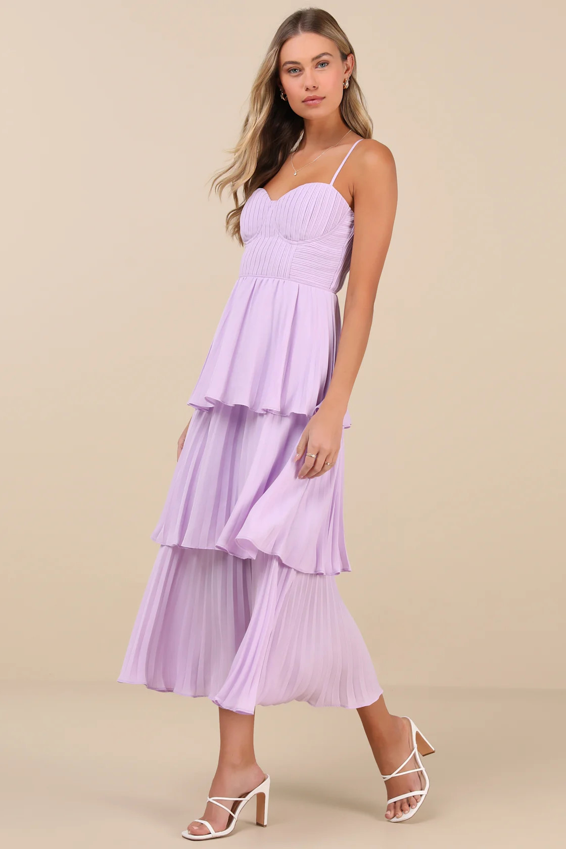 Cascading Crush Lavender Tiered Bustier Midi Dress | Lulus