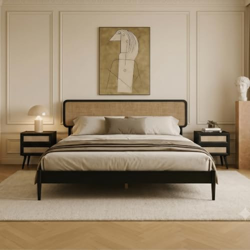 Lupin Wooden Bed Frame with Headboard, Solid Oak and Rubber Wood Foundation with Silent Slats and... | Amazon (US)