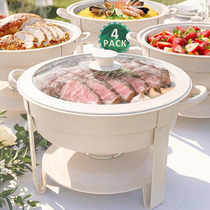 6QT Round Chafing Dish Set of 4, White Granite Finish Stainless Steel with Transparent Lids Elega... | Amazon (US)
