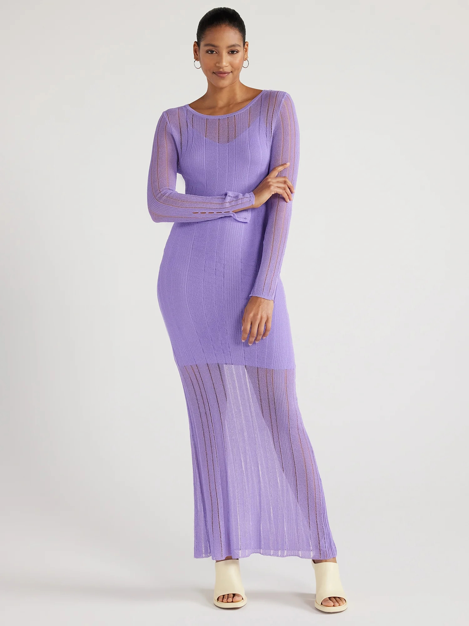 Scoop Women’s Sheer Maxi Sweater Dress with Lining, Sizes XS-XXL | Walmart (US)