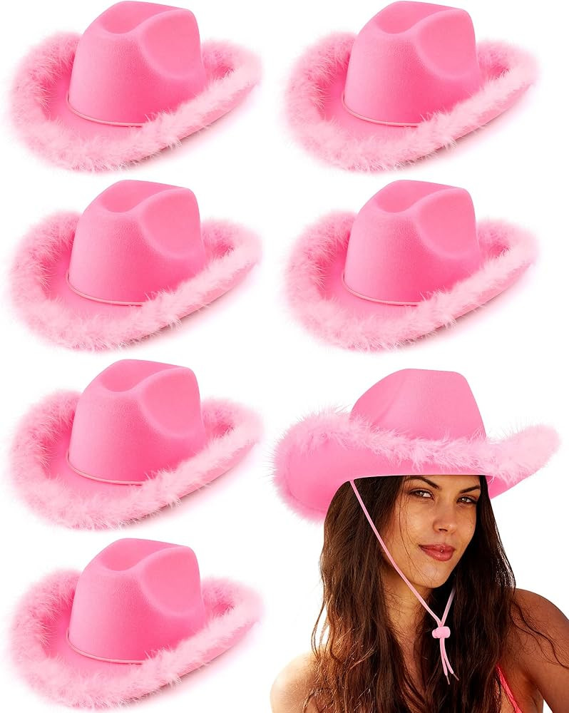 Tarpop 6 Pack Cowboy Hat Boa Cowgirl Hat Felt Cowboy Hat with Feather for Women Girl Western Part... | Amazon (US)