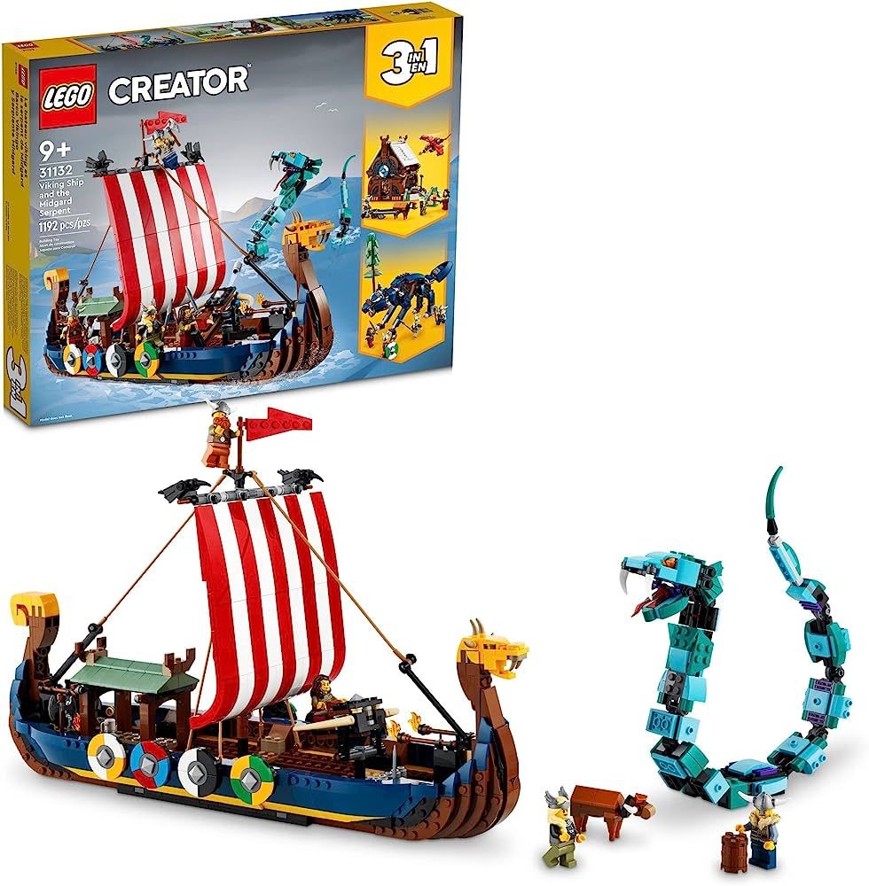 LEGO Creator 3in1 Viking Ship and The Midgard Serpent 31132, Toy Boat and Snake to House or Wolf ... | Amazon (US)