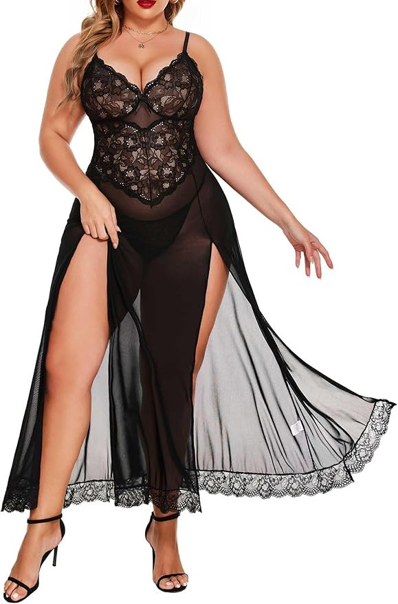 Avidlove Plus Size Lingerie For Women Babydoll Sexy Mesh Maxi Nightdress Strappy Exotic Sleepwear... | Amazon (US)