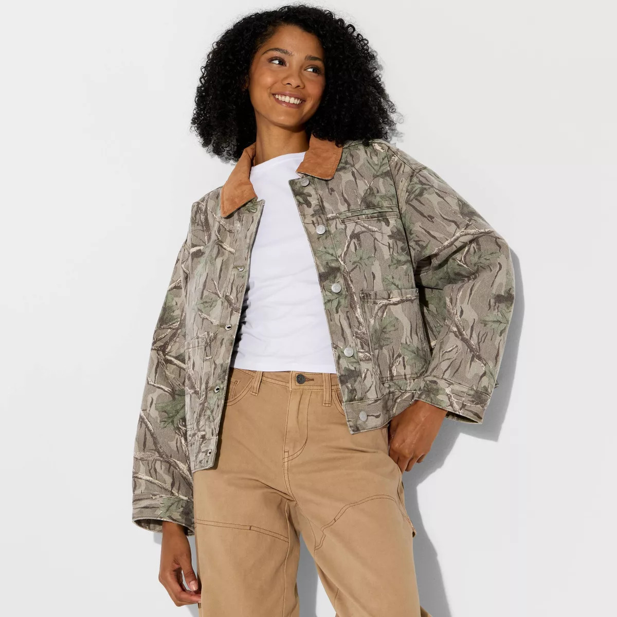 Women's Padded Denim Barn Jacket - Wild Fable™ Khaki Leaf | Target