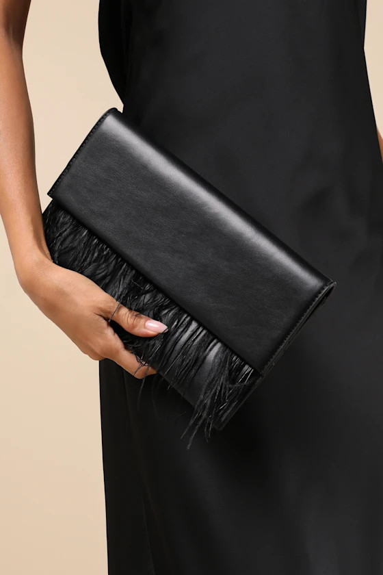 Notorious Marvel Black Vegan Leather Feather Clutch | Lulus