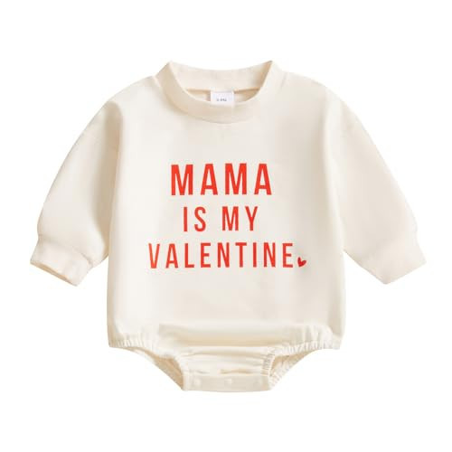 Socutebabe Newborn Baby Boy Girl Valentine's Day Outfit Mama Is My Valentine Bubble Romper Sweatshirt Infant Clothes (White, 6-12 Months) | Amazon (US)