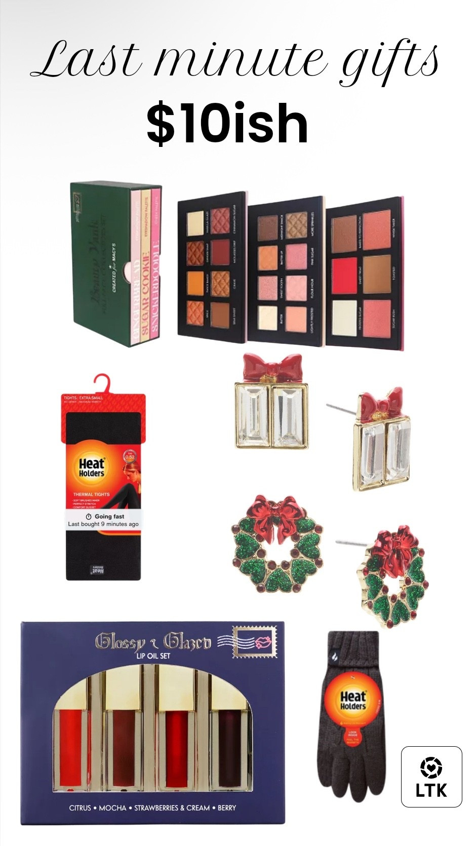Makeup, gloves, lip gloss, scarves, earrings 

#LTKGiftGuide #LTKHoliday #LTKBeauty