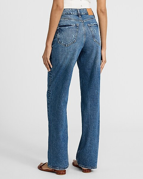High Waisted Medium Wash Relaxed Straight Jeans | Express