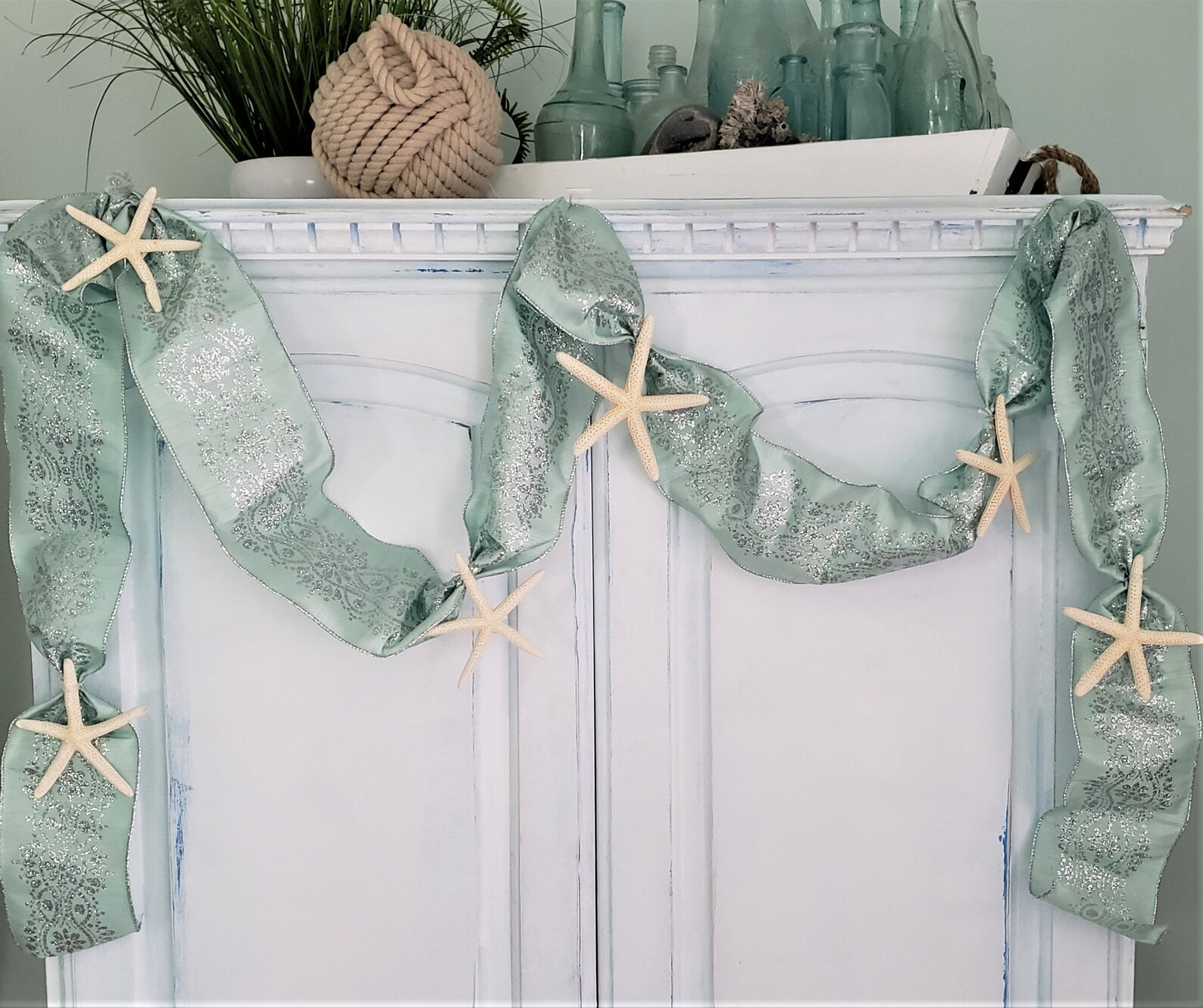 Beach Christmas Decor Starfish Ribbon Garland, Coastal Christmas Decor, Star Fish Christmas Tree ... | Etsy (US)