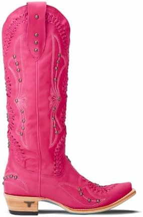 Womens Cossette Embroidered Studded Snip Toe Casual Boots Knee High Low Heel 1-2" - Pink | Amazon (US)