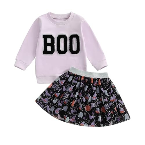Toddler Girl Halloween Outfit Long Sleeve Boo Sweatshirt Pumpkin Tutu Skirt Set 1T 2T 3T 4T 5T Kids Fall Clothes (Purple, 5-6 Years) | Amazon (US)