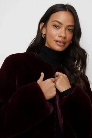 Recycled Faux Fur Collarless Coat | Oasis UK & IE