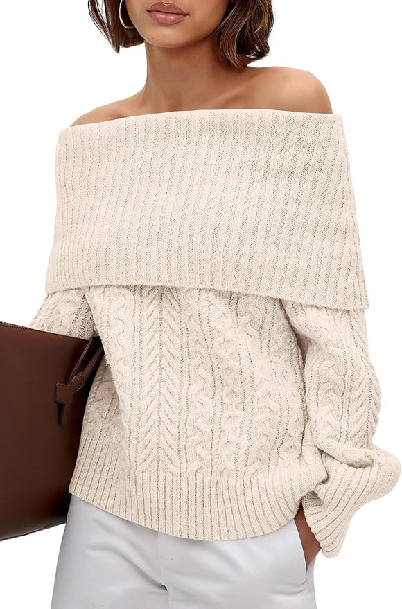 MASCOMODA Womens Sweaters Off The Shoulder Long Sleeve Cable Knit Sweater Loose Chunky Pullover D... | Amazon (US)