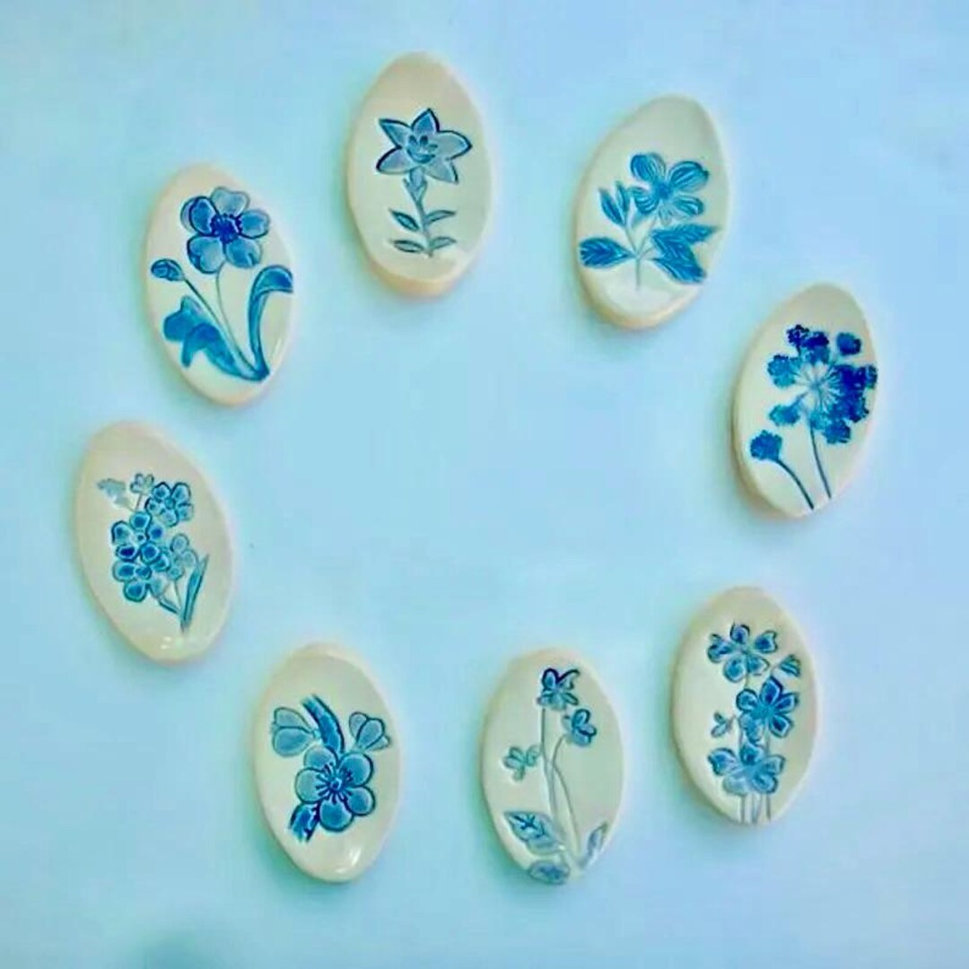 Set of Eight Large Ceramic Knife Rests/chopstick Rests/spoon, Flower Garden - Etsy | Etsy (US)