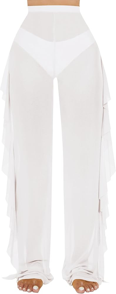 Jumppmile Womens Swimsuit Cover Up Pants Sheer Mesh Bathing Suit Swimwear | Amazon (US)