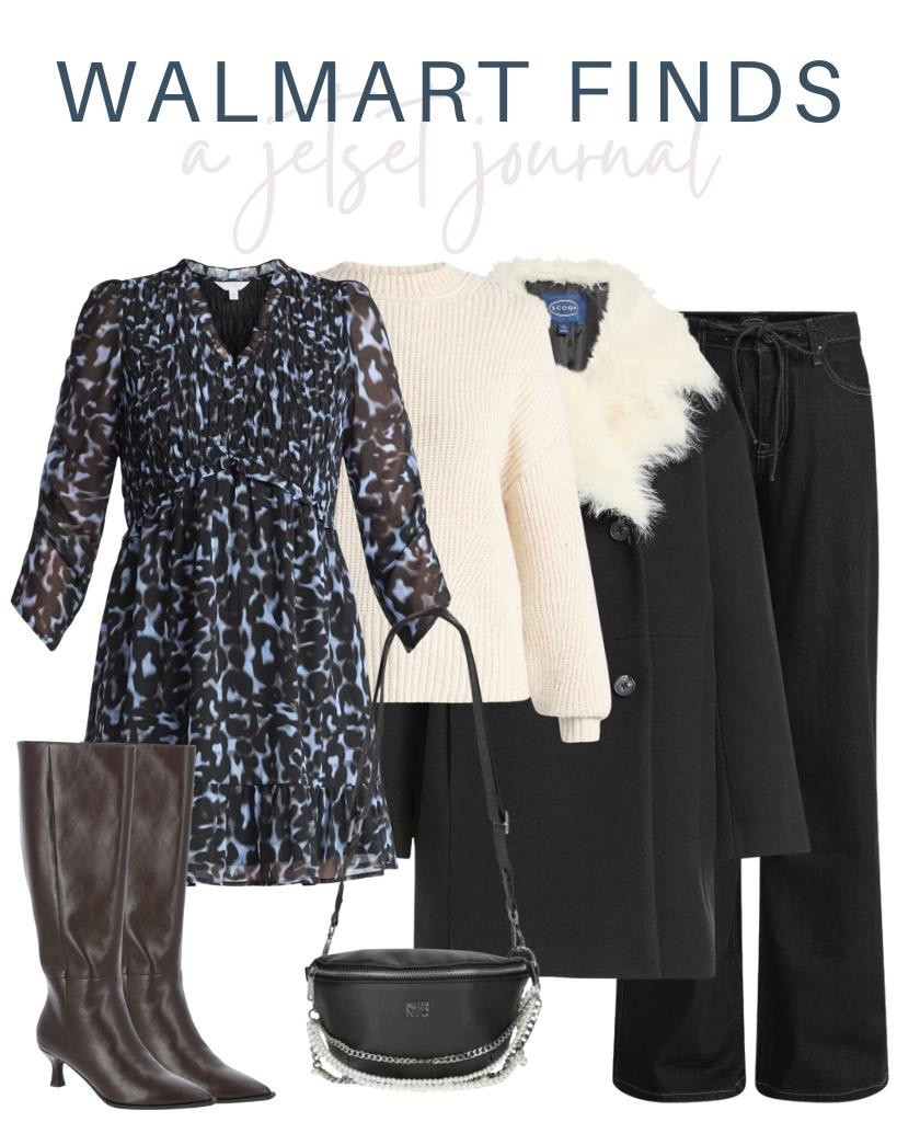Cute and cozy winter outfit using Walmart pieces. An animal print dress, knit sweater, knee high boots, black denim pants and more!
black crossbody bag, winter boots, cute handbags, affordable fashion, fall to winter look, outfit inspo, transitional outfit, cute accessories, outfit idea, walmart fashion, winter style

#LTKSeasonal #LTKU #LTKFindsUnder50