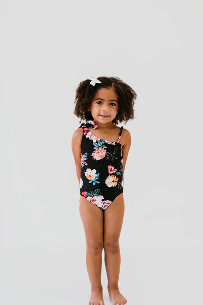 GIRLS ONE SHOULDER BOW ONE PIECE IN LE FLEUR BY PINK DESERT | Pink Desert
