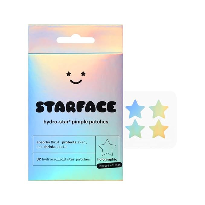 Starface Holographic Hydro-Stars, Hydrocolloid Pimple Patches, Absorb Fluid and Reduce Redness, C... | Amazon (US)