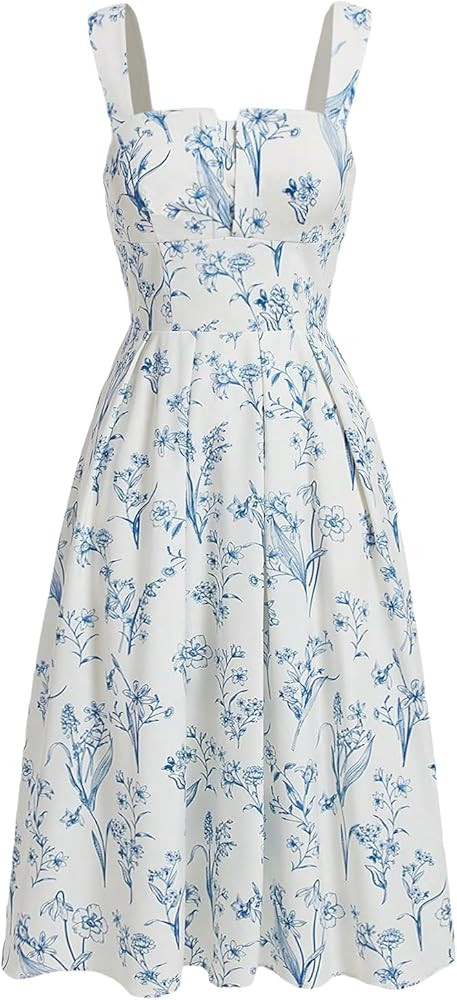 Women's Floral Print Sleeveless Wide Strap Shirred Maxi Dress Loose Fit Boho High Waist A Line Ca... | Amazon (US)