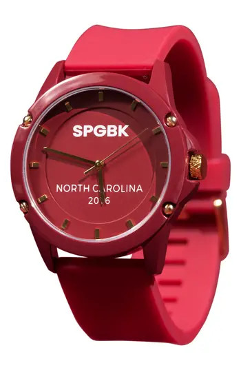 SPGBK Watches Byrd Silicone Strap Watch, 44mm in Cranberry at Nordstrom Rack | Nordstrom Rack