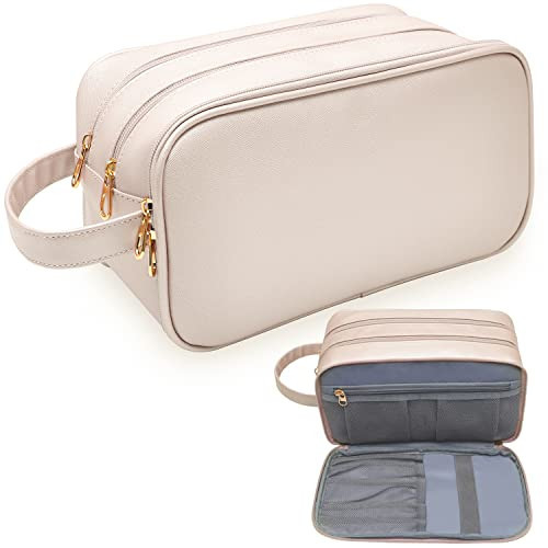 Travel Toiletry Bag for Women, Water-resistant Toiletry Organizer Dopp Kit, Dorm Room Essentials for Girls, Eco Leather Make Up Bag for Toiletries Accessories, Mother's Day Graduation Gifts for Her | Amazon (US)