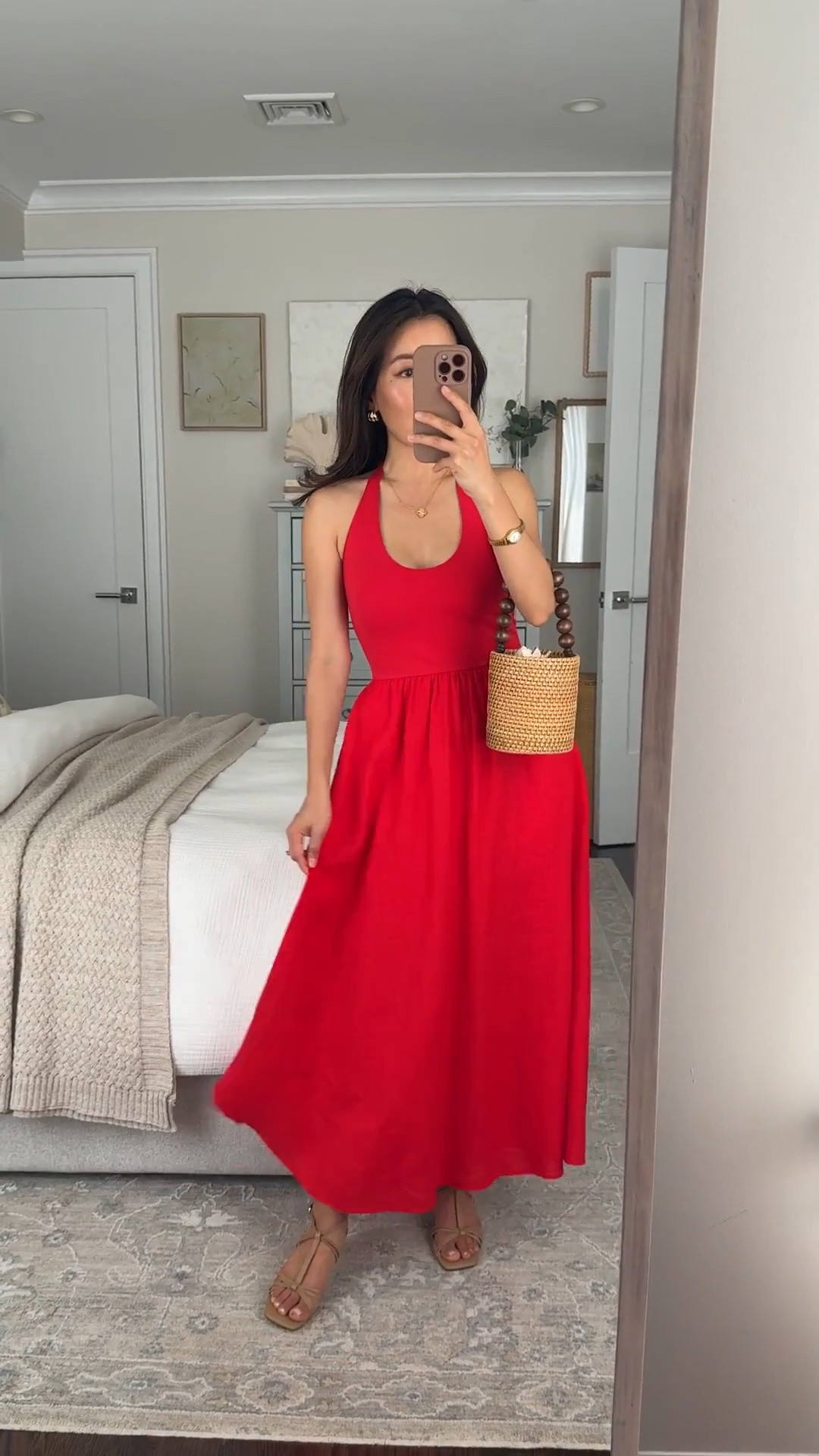 Sizing below! Dress sale roundup, plus the cutest red set Nori loves. 
• J.Crew cotton-linen dress xxs regular. Stretch cotton upper, flowy lined linen skirt with pockets. Petite friendly on me as a maxi.

• rattan bucket bag with attached liner bag

• old jcrew sandals  

Petite friendly dress, red summer dress, halter neck dress

#LTKPetite #LTKSeasonal #LTKootd
