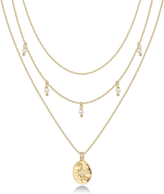 PAVOI 14K Gold Plated Layering Necklaces | Stylish Minimalist Design Pendant Necklaces | Bar, Cir... | Amazon (US)