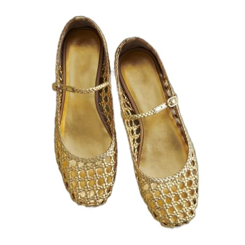 Amazon.com | Woven Mesh Ballet Flats for Women Square Toe Mary Jane Flats Buckle Strap Flat Shoes... | Amazon (US)