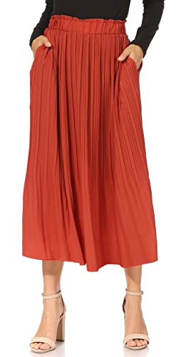 Rust Pleated Winter Skirts for Women with Pockets, Ankle Length Midi Basic Long Skirts for Women, Reg & Plus Size Maternity Skirts (X-Large, Rust) | Amazon (US)