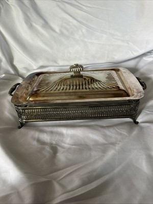 Vintage Silver Plate footed Chafing Casserole dish Rectangular 8x12” Dish Italy | eBay US