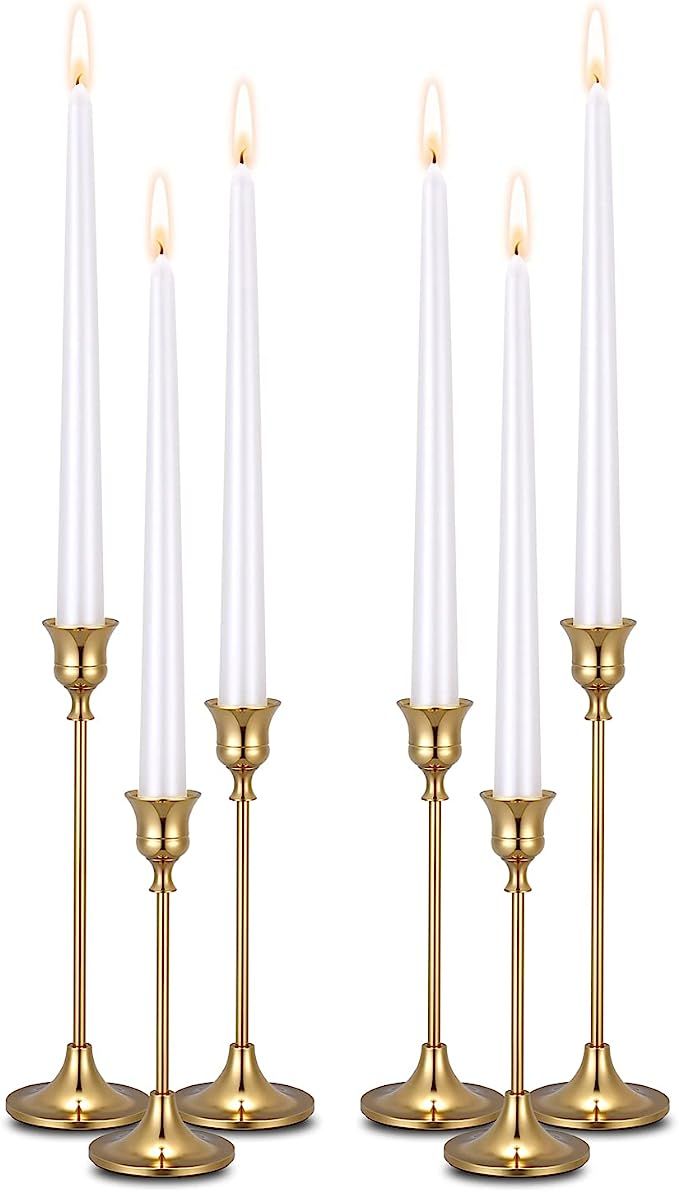 Rozrety Gold Candle Holders Gold Candlestick Holder for Taper Candles - Set of 6 Candle Sticks Ho... | Amazon (US)