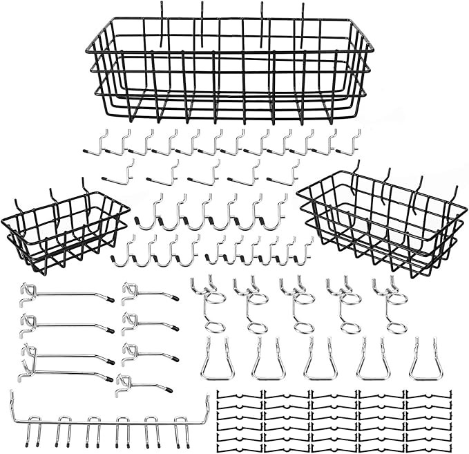 eletecpro 54PCS Pegboard Hooks Assortment 1/4 Inch with Pegboard Bins,Peg Board Attachments & Peg... | Amazon (US)