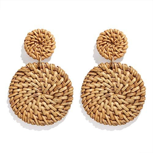 Rattan Earrings for Women Girls Handmade Lightweight Wicker Straw Stud Earrings Statement Weaving Br | Amazon (US)