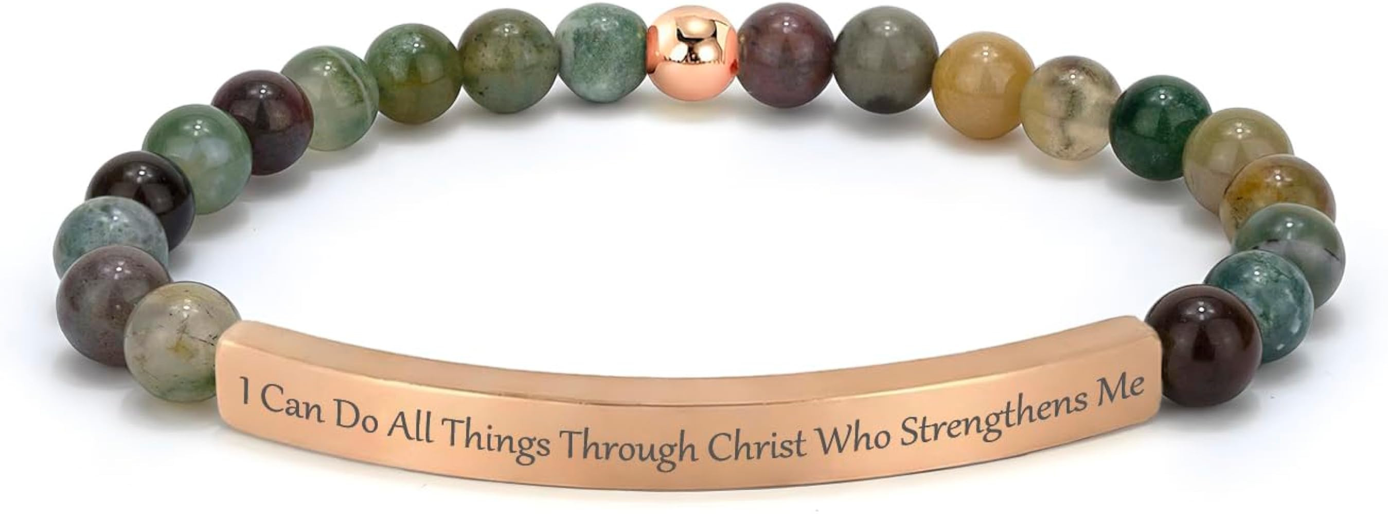Inspirational Christian Bracelet for Women, Indian Agate Beaded Bible Verse Jewelry, 18K Gold Pla... | Amazon (US)