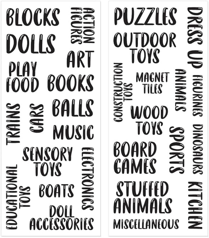 Toy Room Organization Labels Paper Sticker - Adhesive Black and White Photosafe 2 Sheets - 5 x 12... | Amazon (US)
