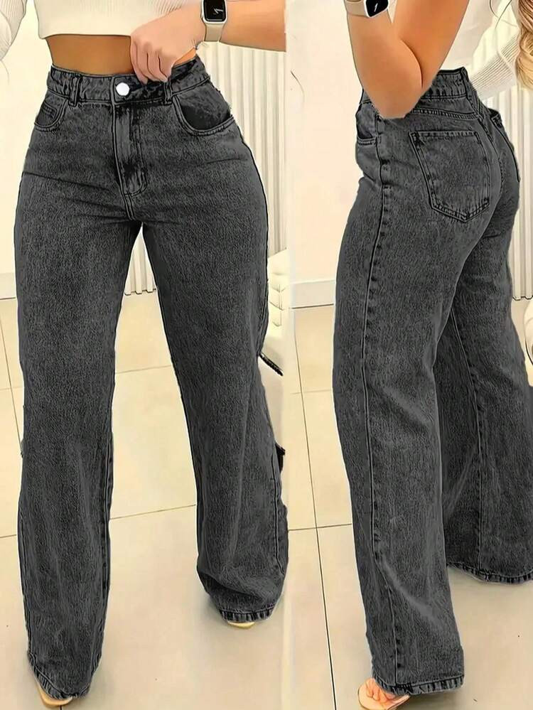 Women's Pocket Straight Loose Casual Versatile Jeans | SHEIN