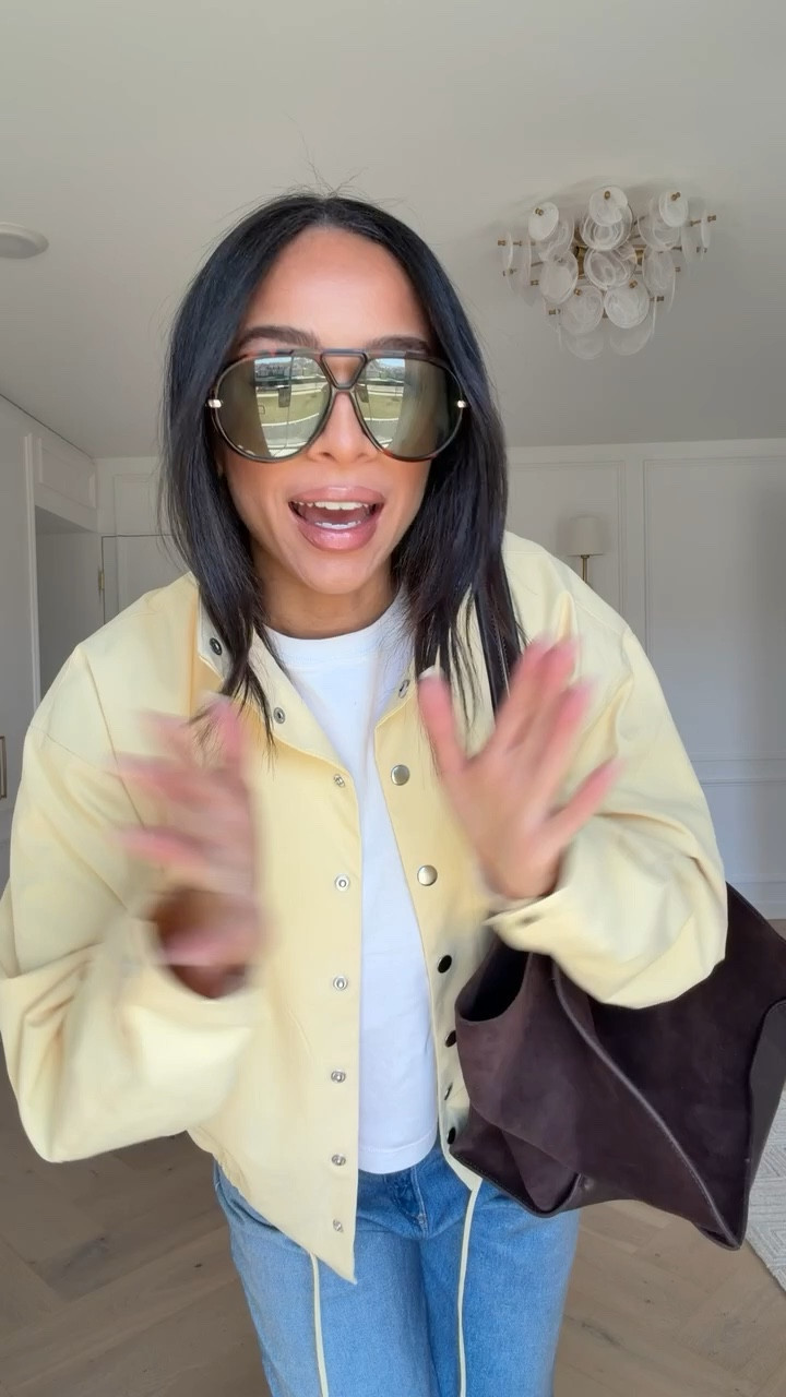 Spring outfit!! Wearing size S white tee, S yellow funnel jacket, size 29 jeans (run big, size down) and flats fit tts 

spring outfit, spring fashion, spring style, weekend outfit, casual outfit, lunch outfit, denim, sweatpants jeans

#LTKSeasonal #LTKmomlife #LTKootd